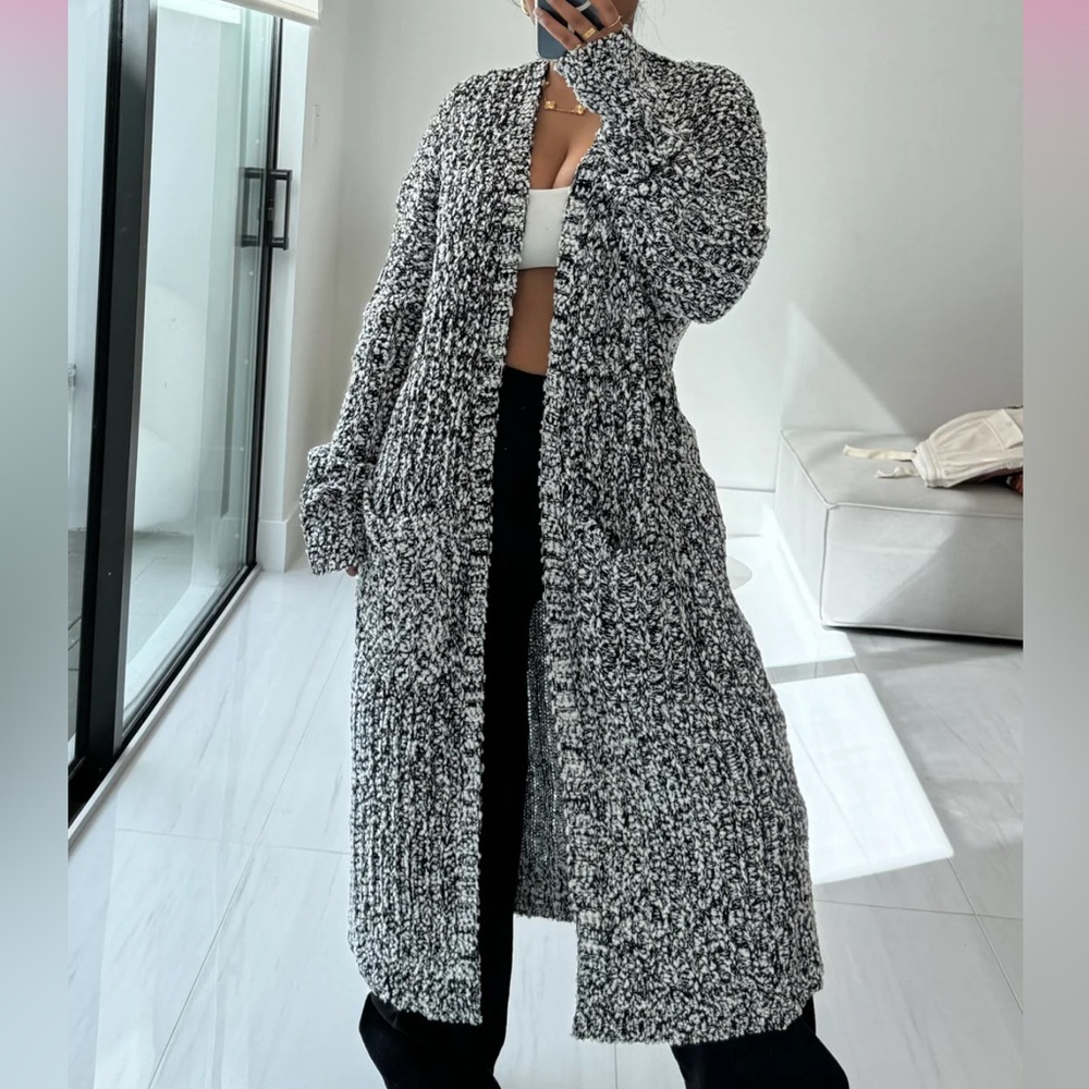 Cozy Black and White Knit Cardigan Sweater